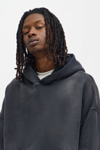 Acid Wash Oversized Heavyweight Hoodie - Black image 3