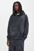 Acid Wash Oversized Heavyweight Hoodie - Black image 1