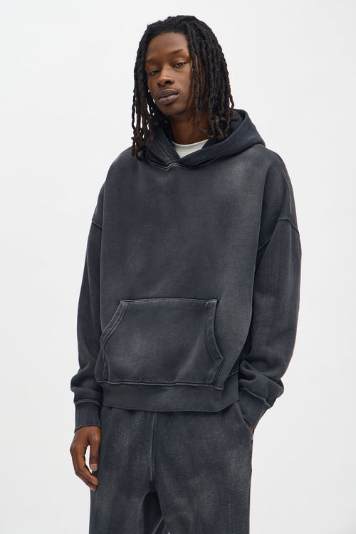 Acid Wash Oversized Heavyweight Hoodie - Black image 1