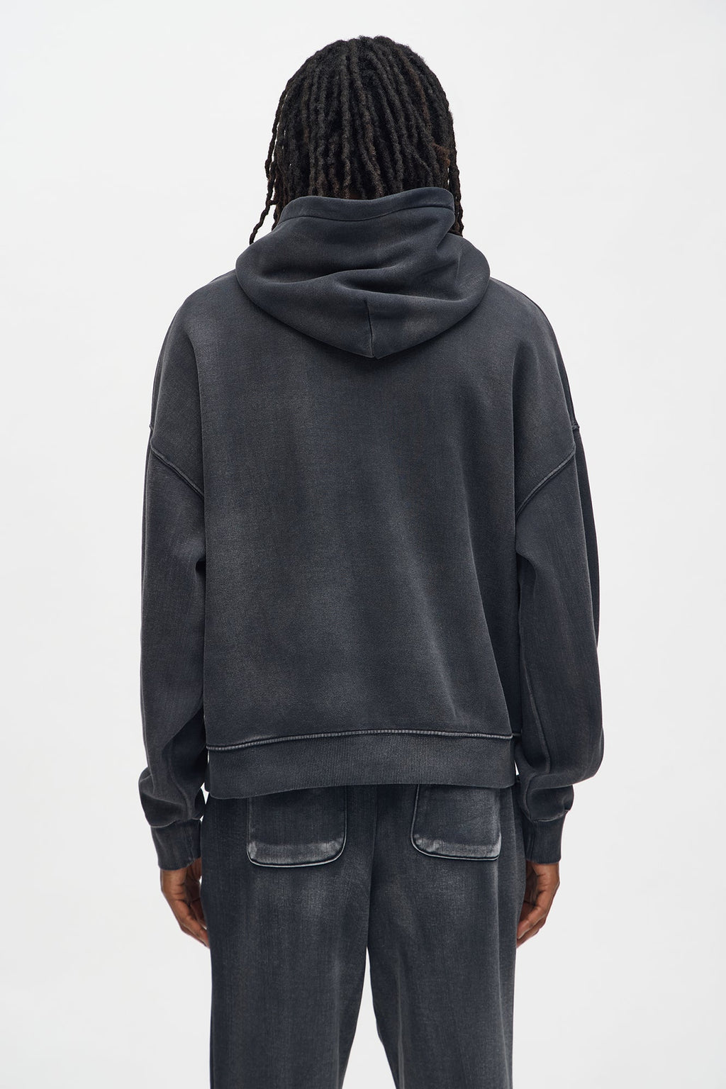 Acid Wash Oversized Heavyweight Hoodie - Black image 4