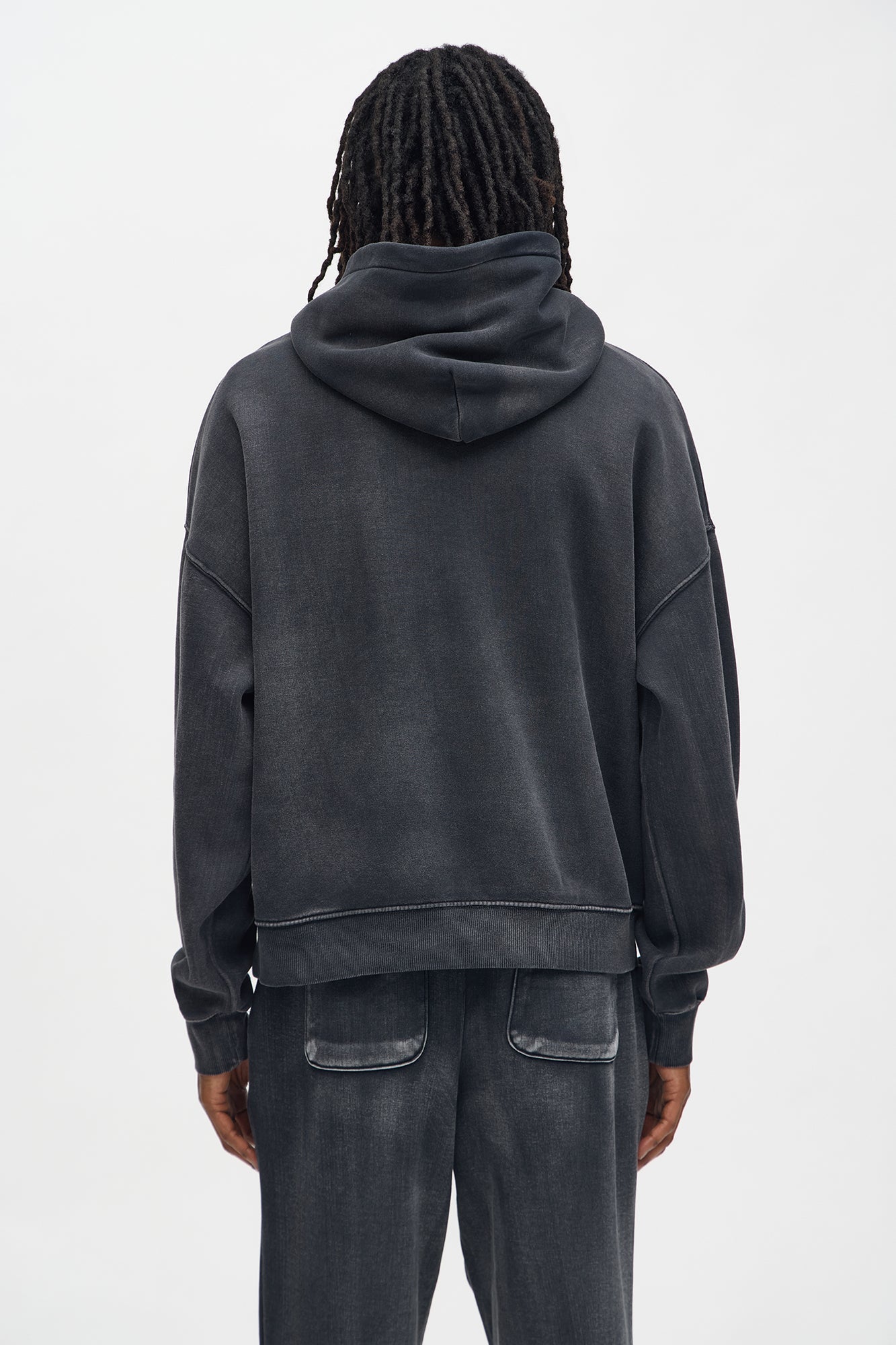 Acid Wash Oversized Heavyweight Hoodie - Black image 4