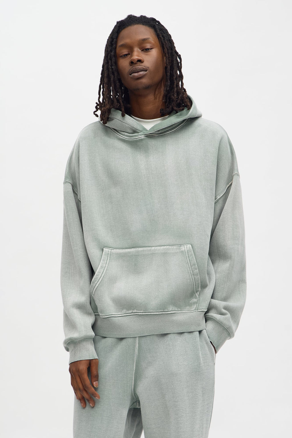 Acid Wash Oversized Heavyweight Hoodie - Sage image 3