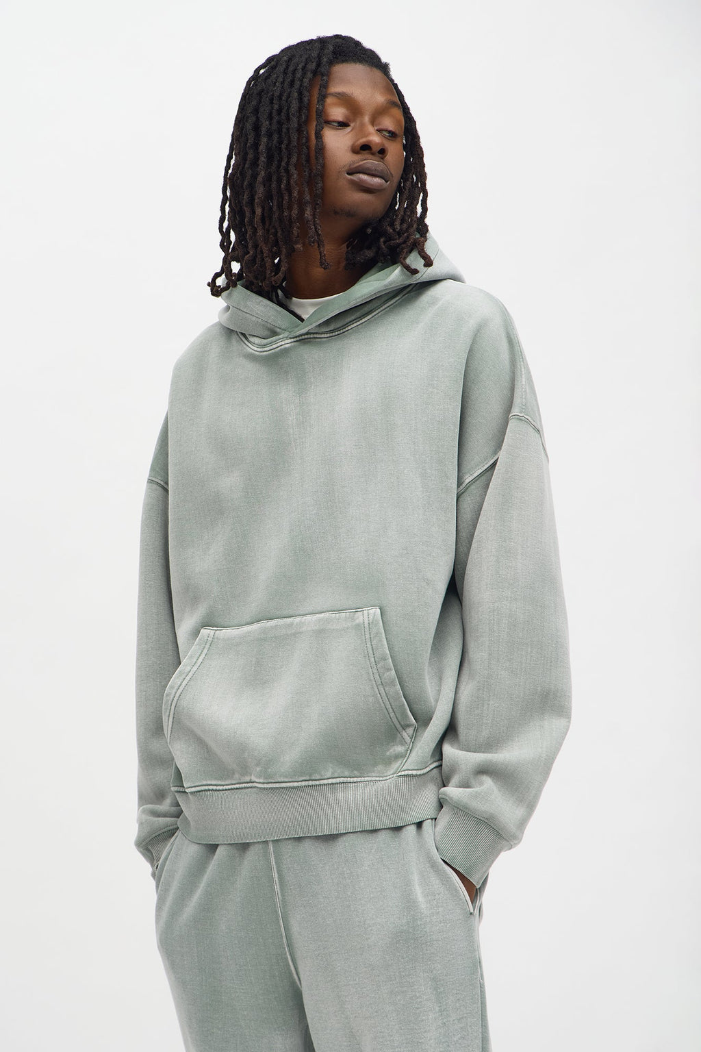 Acid Wash Oversized Heavyweight Hoodie - Sage image 1