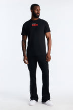 Stacked Slim Flare Tuxedo Jeweled Stripe Slit Jean - Black image 2