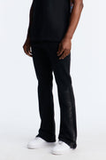Stacked Slim Flare Tuxedo Jeweled Stripe Slit Jean - Black image 1