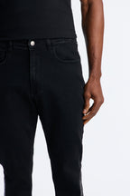 Stacked Slim Flare Tuxedo Jeweled Stripe Slit Jean - Black image 3