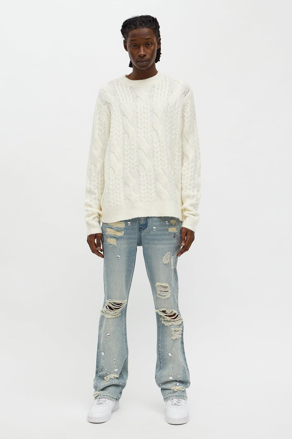 Stacked Skinny Flare Walk Me Through Jeweled Distressed Jean - Medium Blue Wash image 2