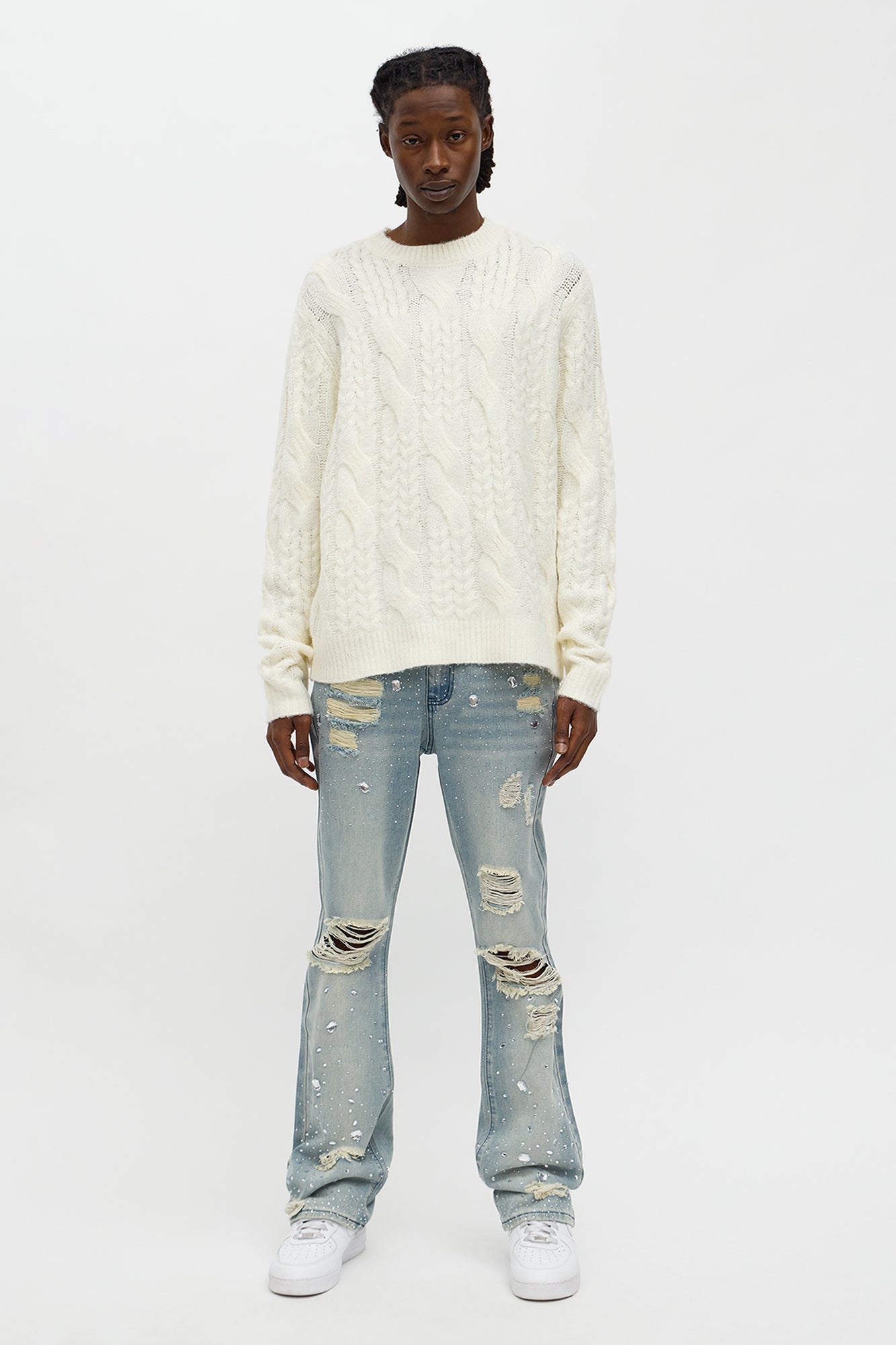 Stacked Skinny Flare Walk Me Through Jeweled Distressed Jean - Medium Blue Wash image 2