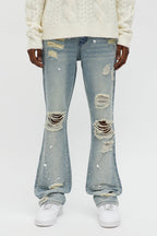 Stacked Skinny Flare Walk Me Through Jeweled Distressed Jean - Medium Blue Wash image 1