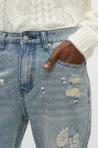 Stacked Skinny Flare Walk Me Through Jeweled Distressed Jean - Medium Blue Wash image 3
