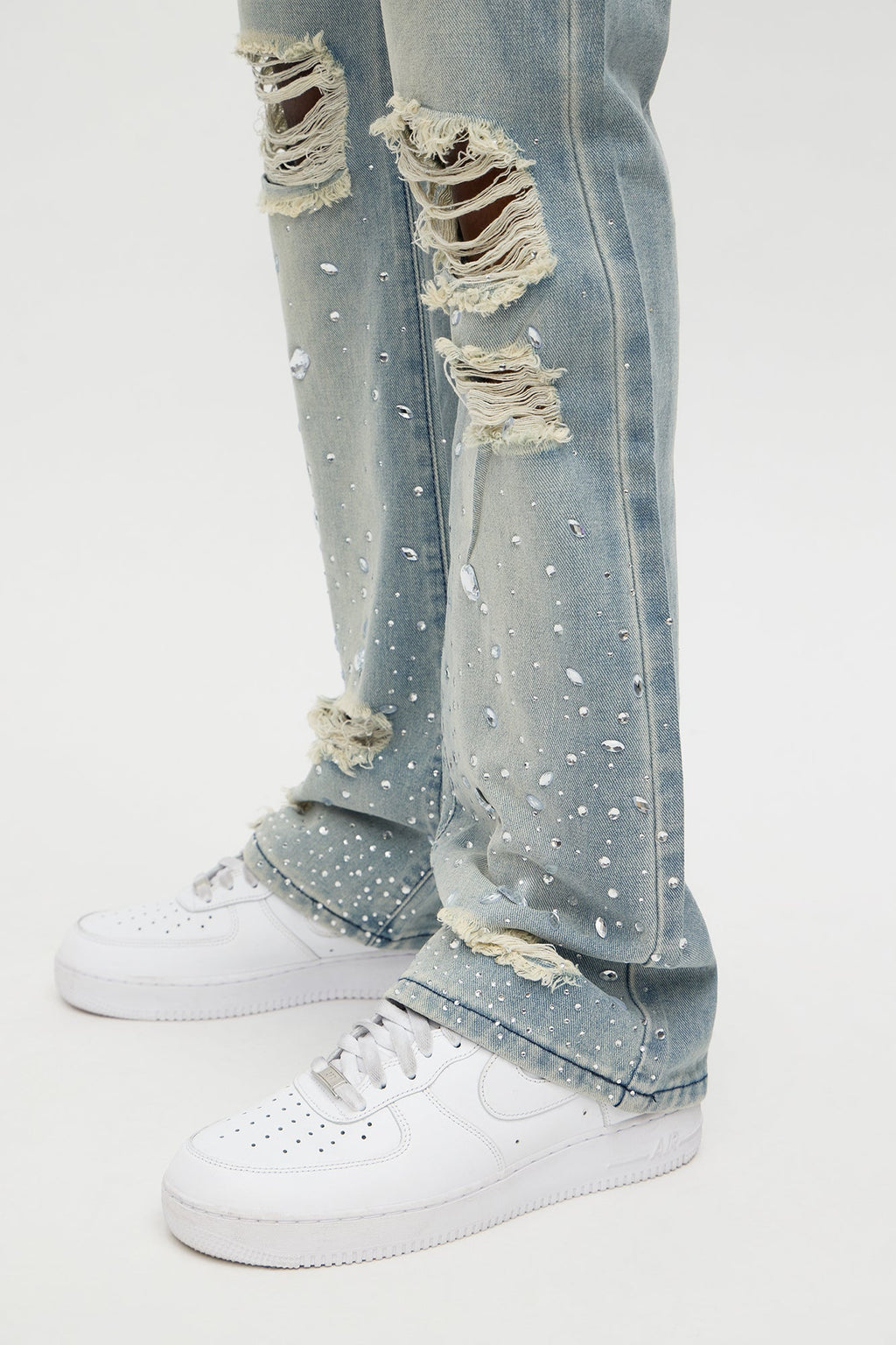 Stacked Skinny Flare Walk Me Through Jeweled Distressed Jean - Medium Blue Wash image 4