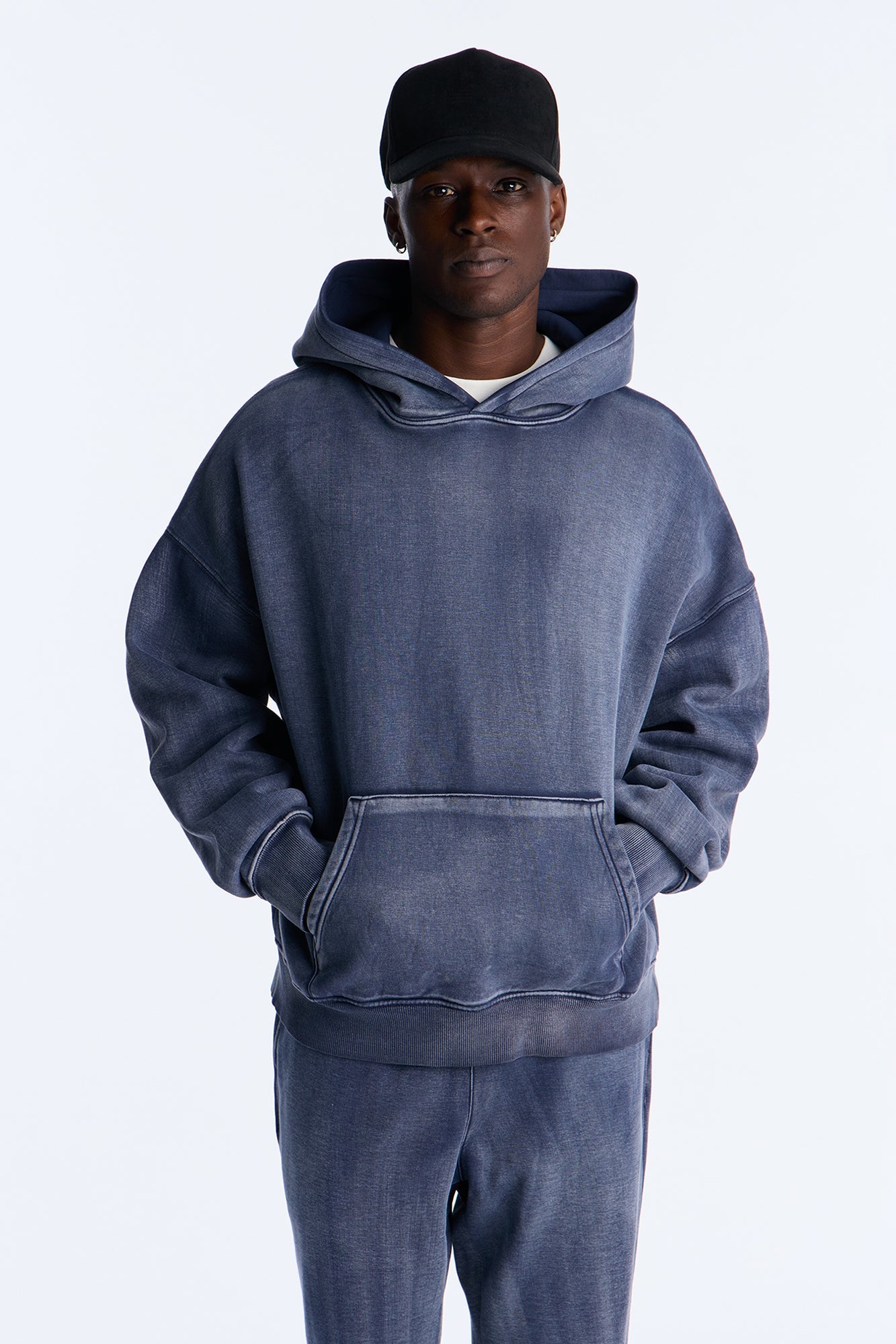 Acid Wash Oversized Heavyweight Hoodie - Navy image 2