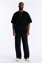 Fuzzy Textured Premium Short Sleeve Sweatshirt - Black image 2