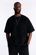 Fuzzy Textured Premium Short Sleeve Sweatshirt - Black image 1