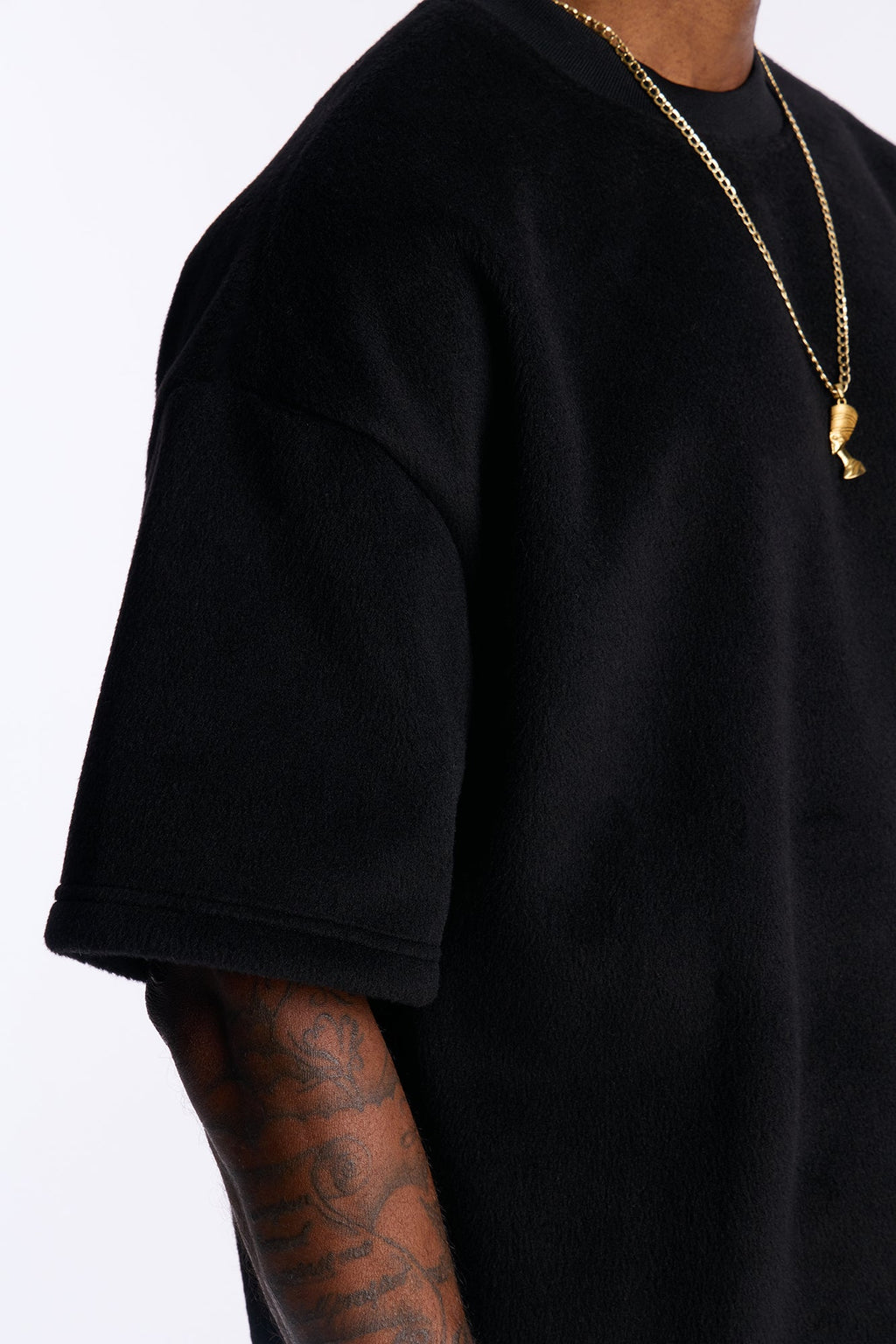 Fuzzy Textured Premium Short Sleeve Sweatshirt - Black image 3