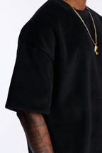 Fuzzy Textured Premium Short Sleeve Sweatshirt - Black image 3