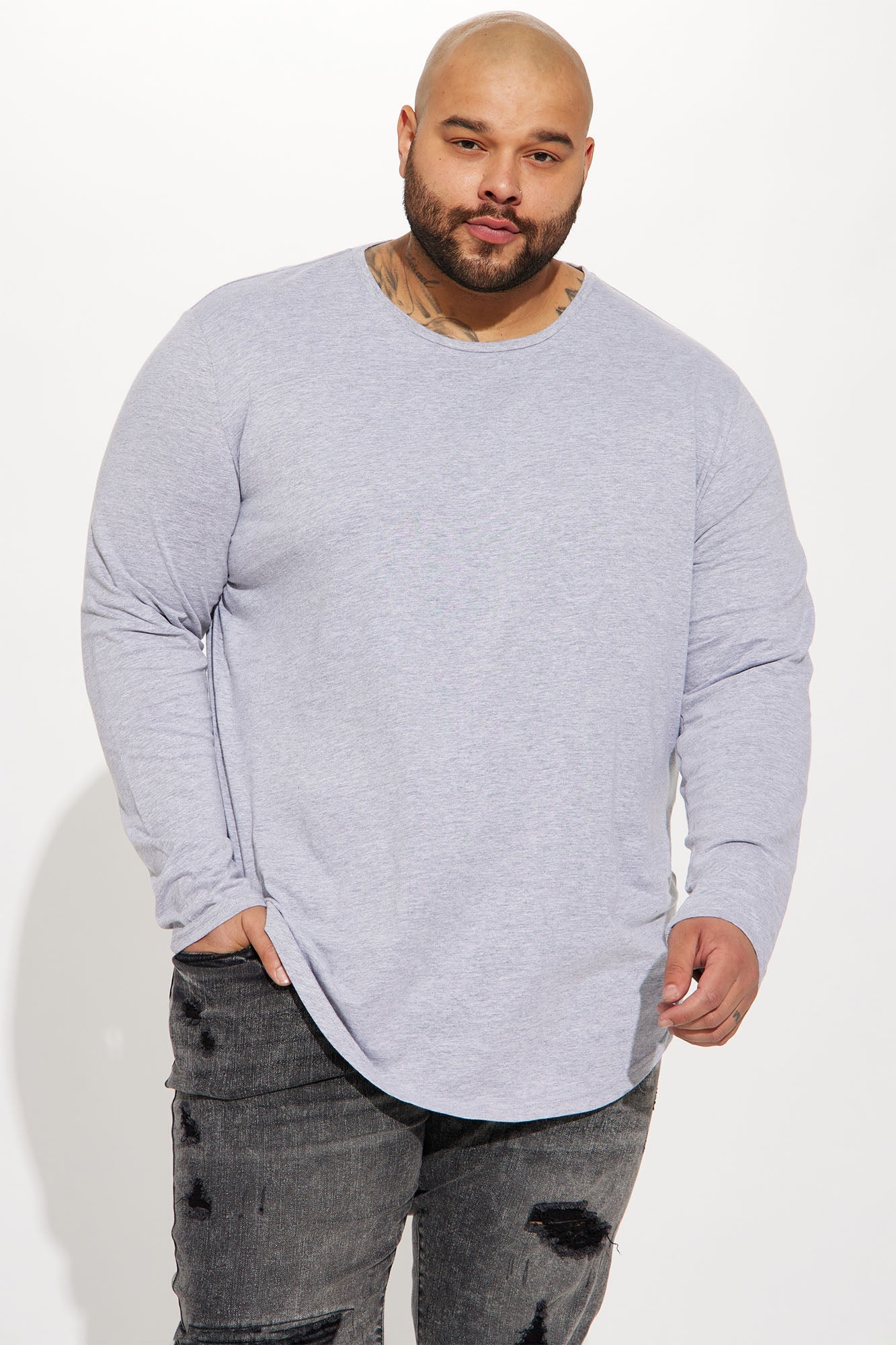 Essential Long Sleeve Scallop Tee - Grey image 4