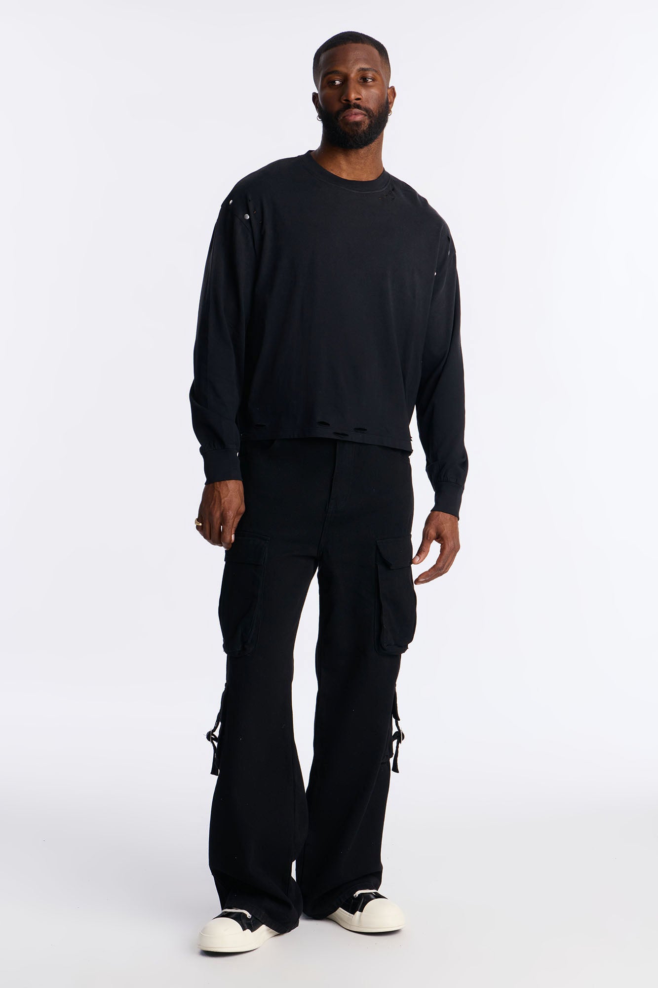 Distressed Edge Relaxed Tee - Black image 2