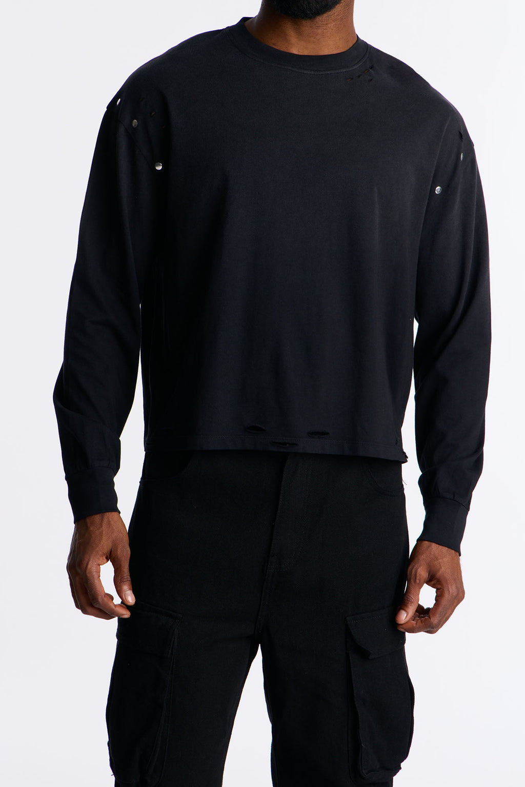Distressed Edge Relaxed Tee - Black image 3