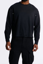 Distressed Edge Relaxed Tee - Black image 3