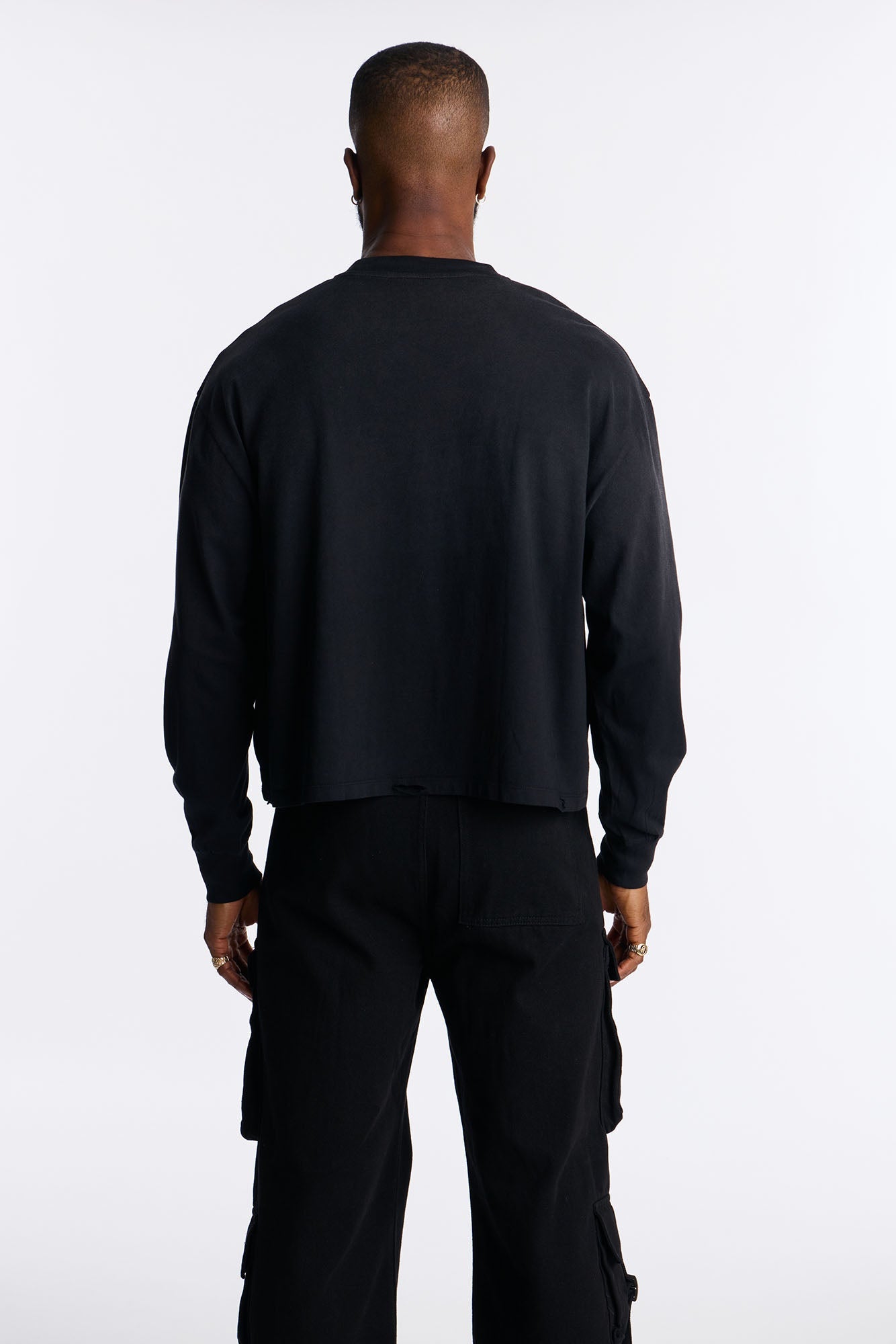 Distressed Edge Relaxed Tee - Black image 4