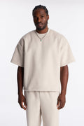 Fuzzy Textured Premium Short Sleeve Sweatshirt - Stone image 1