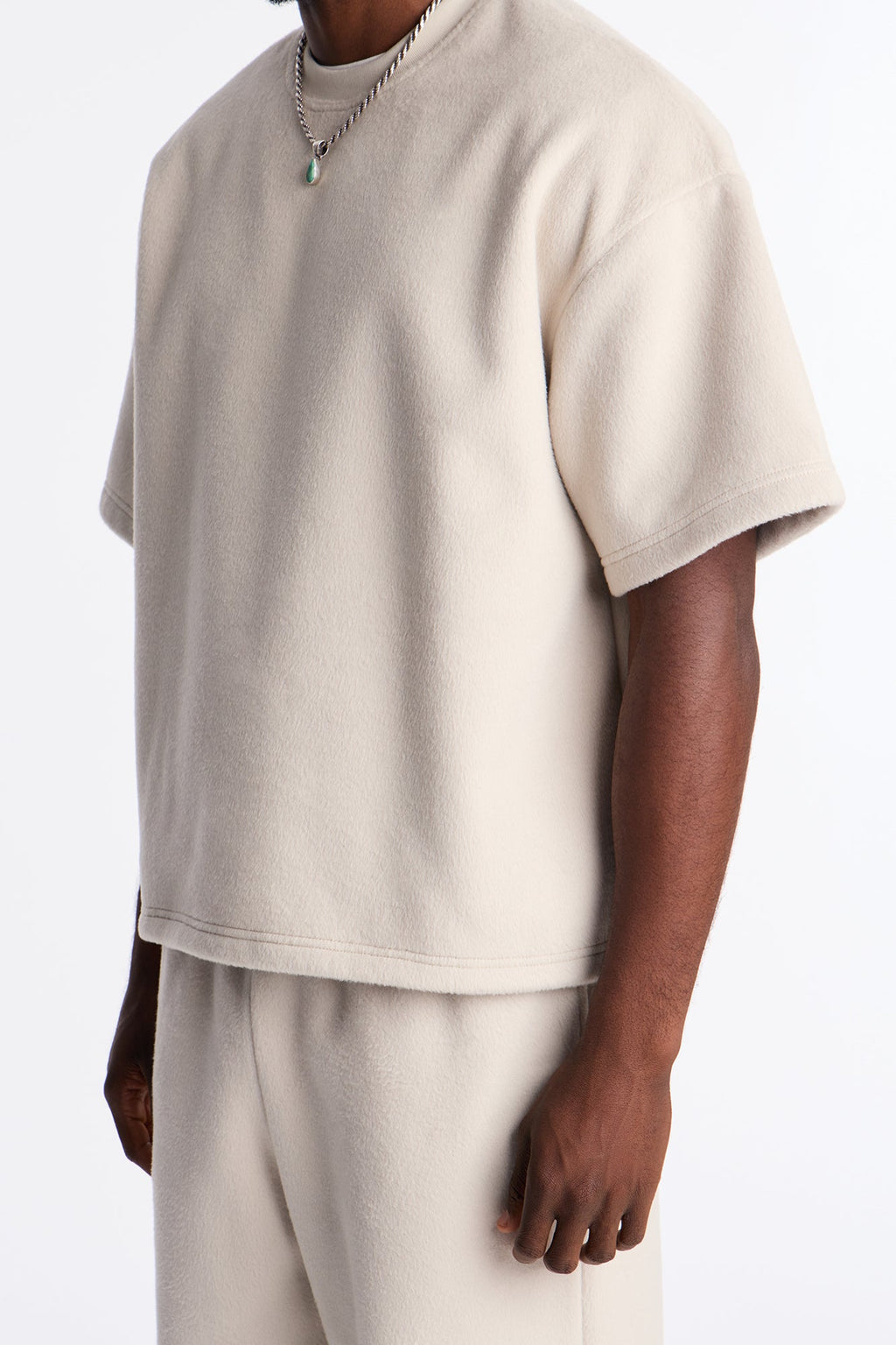 Fuzzy Textured Premium Short Sleeve Sweatshirt - Stone image 3