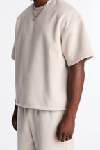 Fuzzy Textured Premium Short Sleeve Sweatshirt - Stone image 3