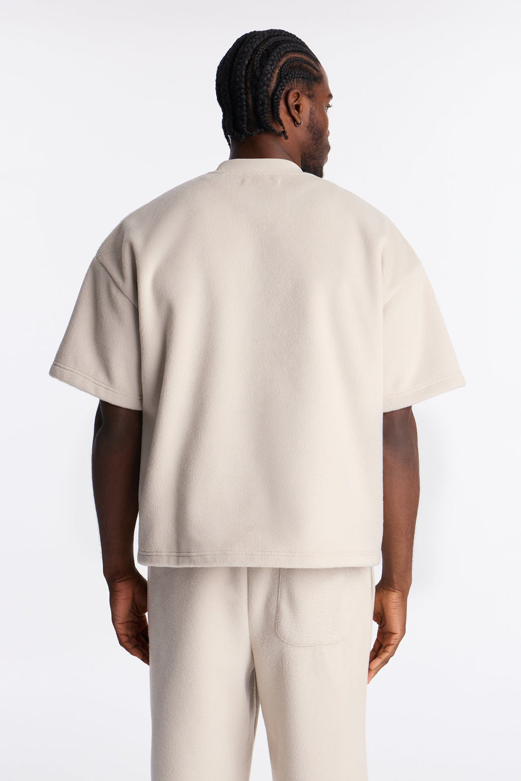 Fuzzy Textured Premium Short Sleeve Sweatshirt - Stone image 4
