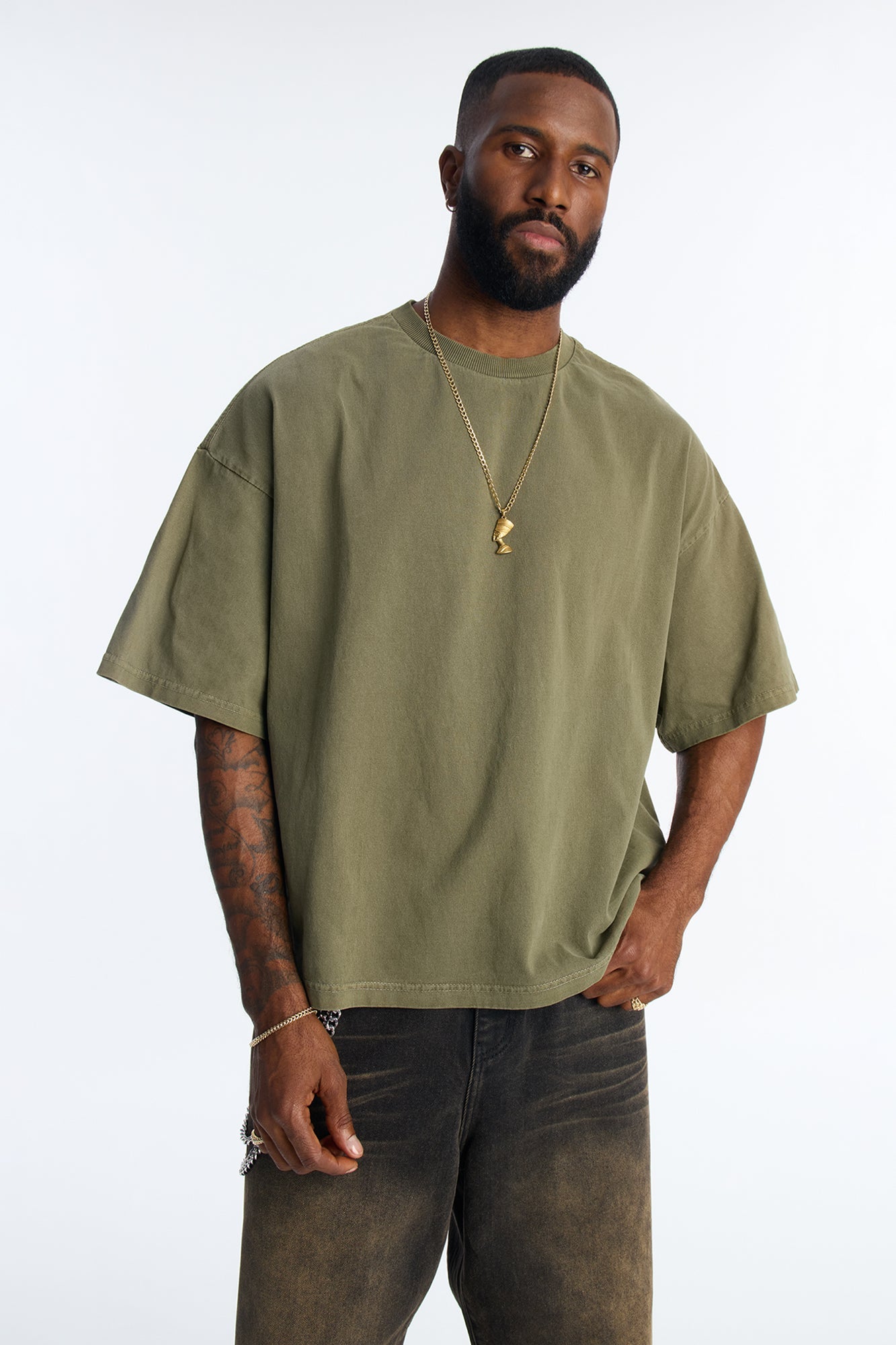 Boxy Heavyweight Tee 240GSM - Olive image 1