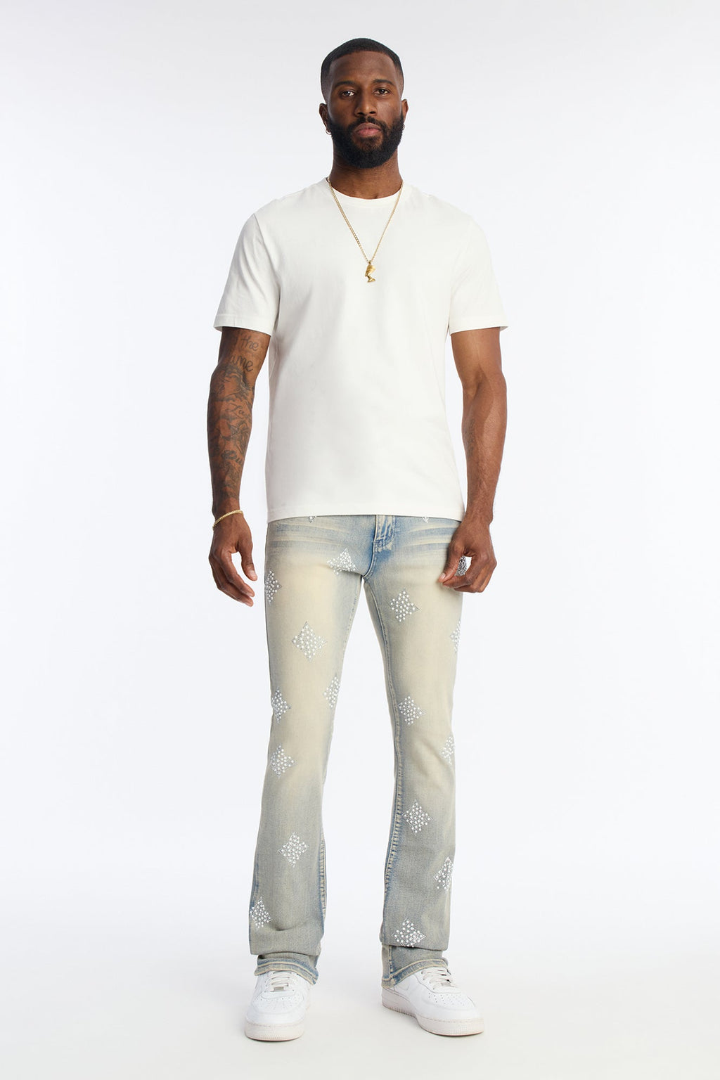 Stacked Skinny Flare Ice Star Pearl Jean - Light Wash image 3