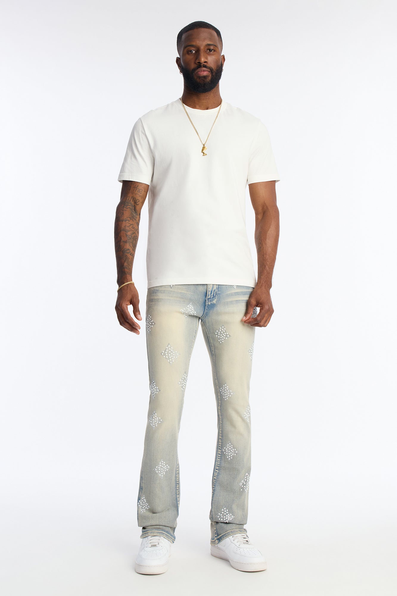 Stacked Skinny Flare Ice Star Pearl Jean - Light Wash image 3