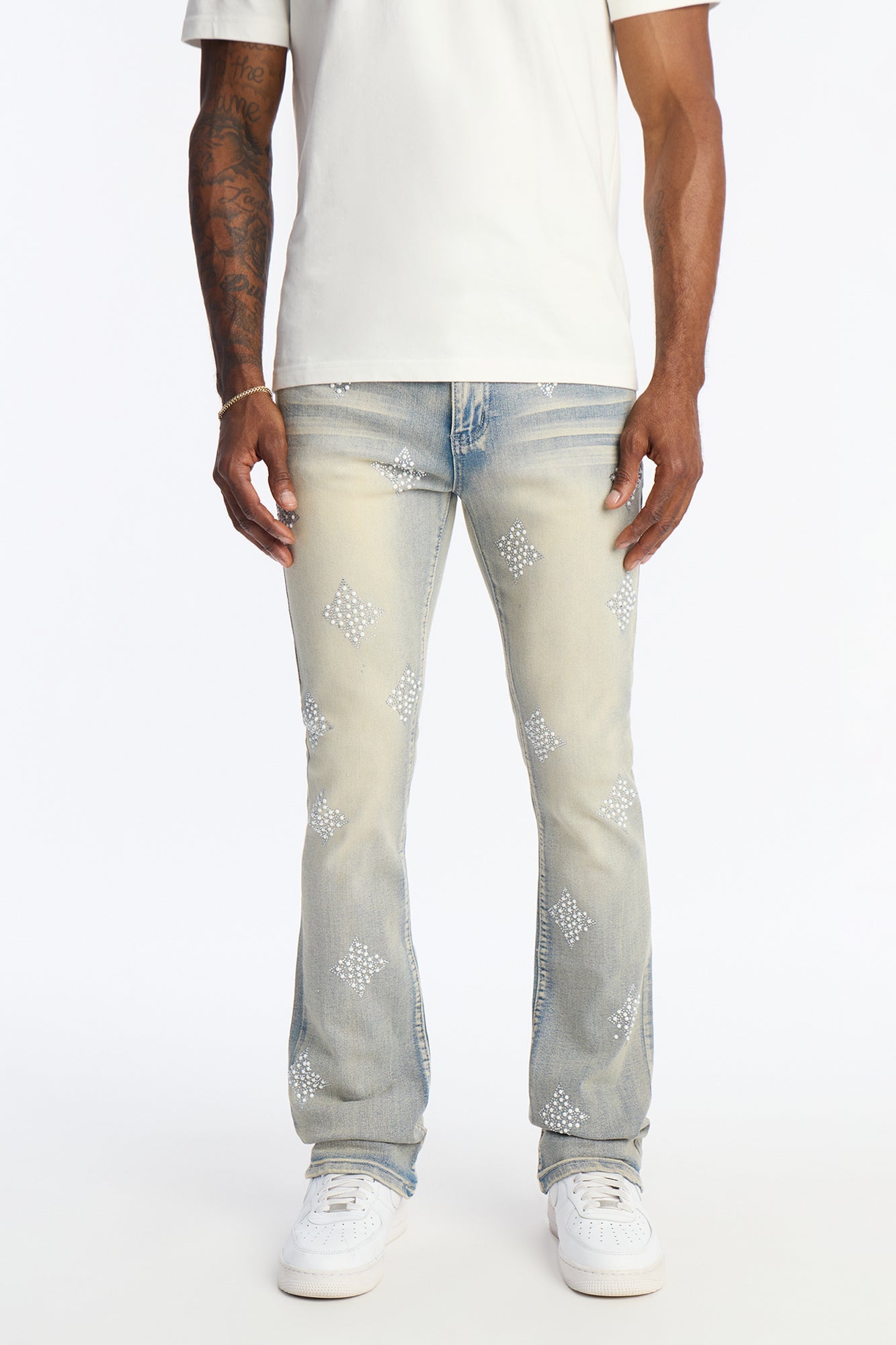Stacked Skinny Flare Ice Star Pearl Jean - Light Wash image 2
