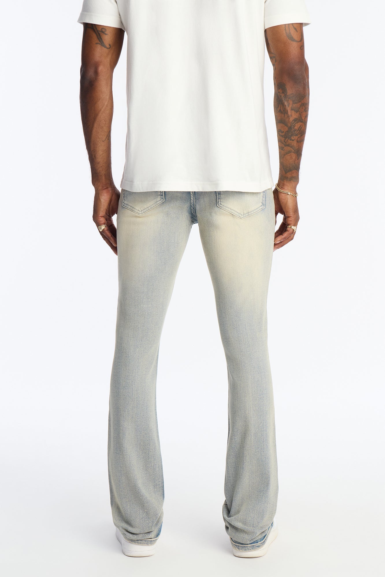 Stacked Skinny Flare Ice Star Pearl Jean - Light Wash image 4