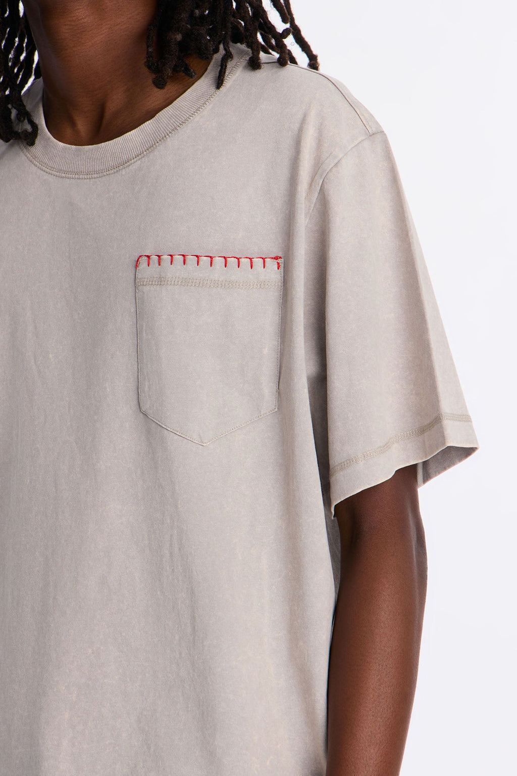 Gridline Fade Pocket Stitch Tee - Grey Mineral Wash image 3