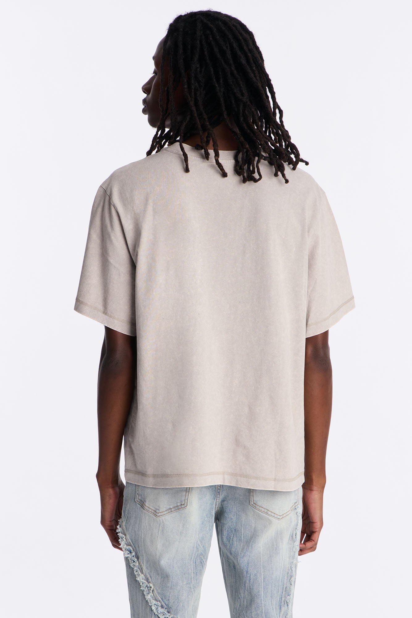 Gridline Fade Pocket Stitch Tee - Grey Mineral Wash image 4