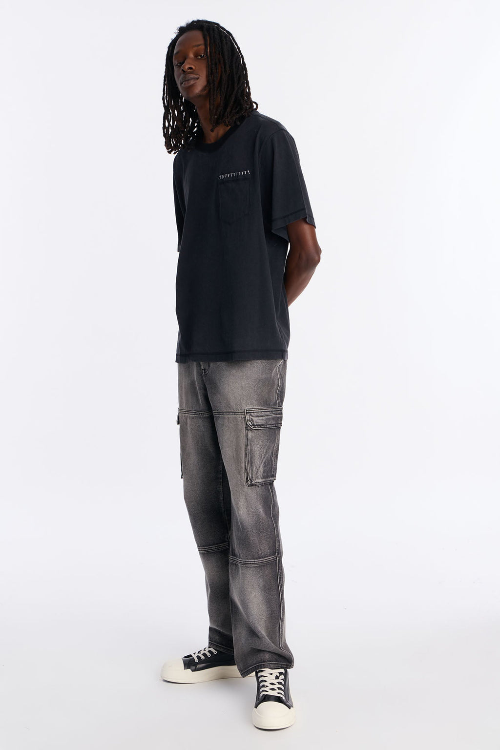 Gridline Fade Pocket Stitch Tee - Black Wash image 2