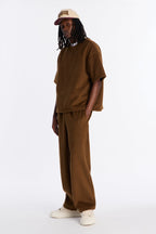 Fuzzy Textured Premium Short Sleeve Sweatshirt - Brown image 2