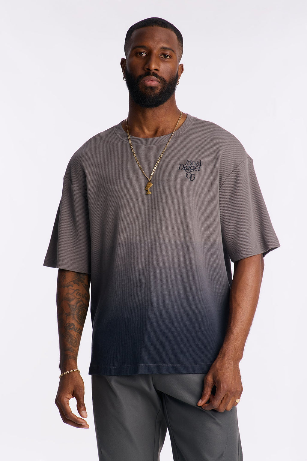 Gradient Waffle Knit Crewneck Tee - Grey/combo image 1