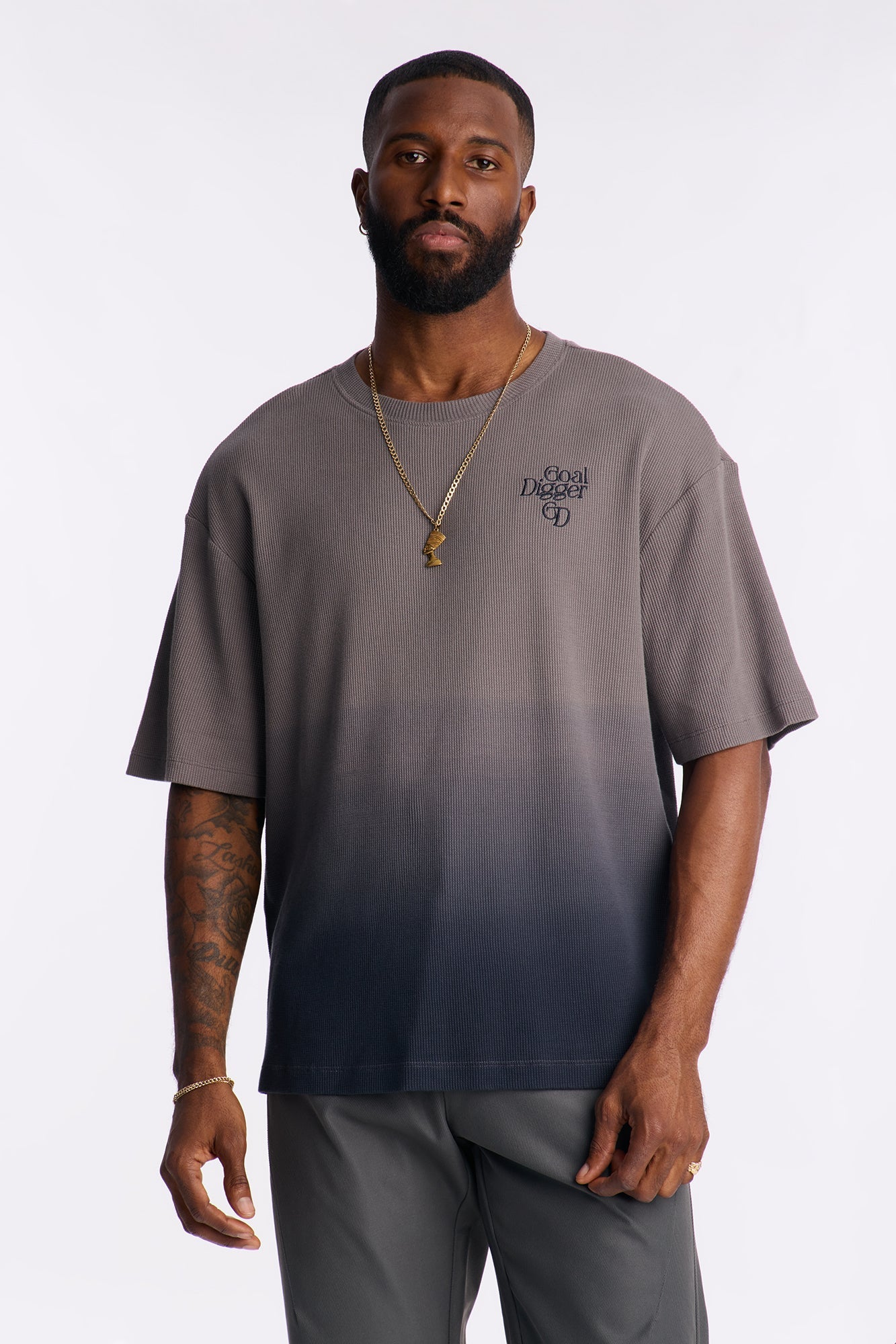 Gradient Waffle Knit Crewneck Tee - Grey/combo image 1