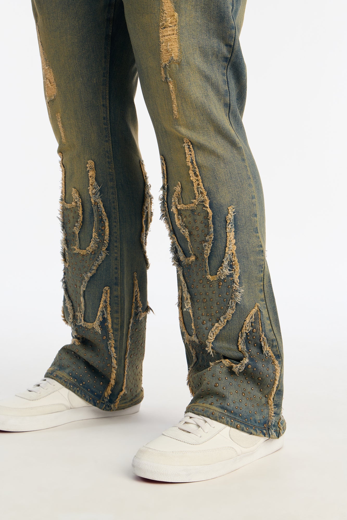 Stacked Skinny Flare Jeweled In Flames Jeans - Vintage Wash image 1
