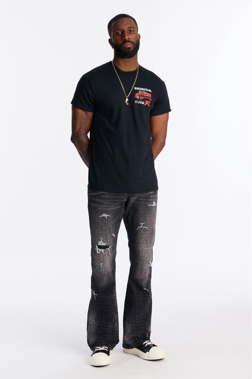 Stacked Skinny Flare Bleach Croc Jean - Black Wash image 2