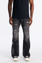 Stacked Skinny Flare Bleach Croc Jean - Black Wash image 1