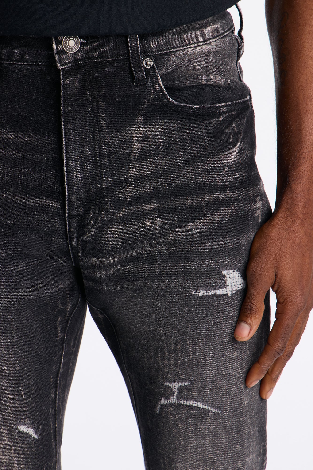 Stacked Skinny Flare Bleach Croc Jean - Black Wash image 3