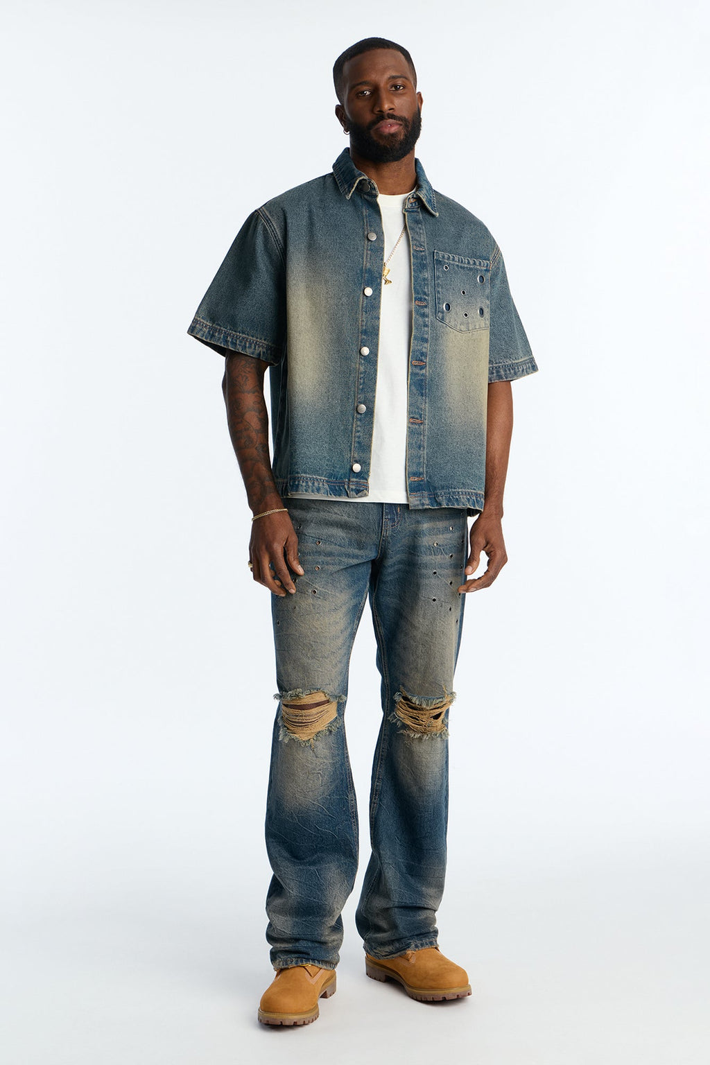 Stacked Slim Flare Looking Out Distressed Grommet Jean - Dark Wash image 2