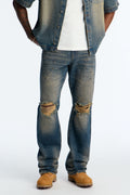 Stacked Slim Flare Looking Out Distressed Grommet Jean - Dark Wash image 1