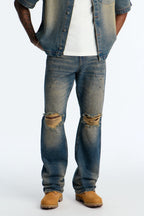Stacked Slim Flare Looking Out Distressed Grommet Jean - Dark Wash image 1