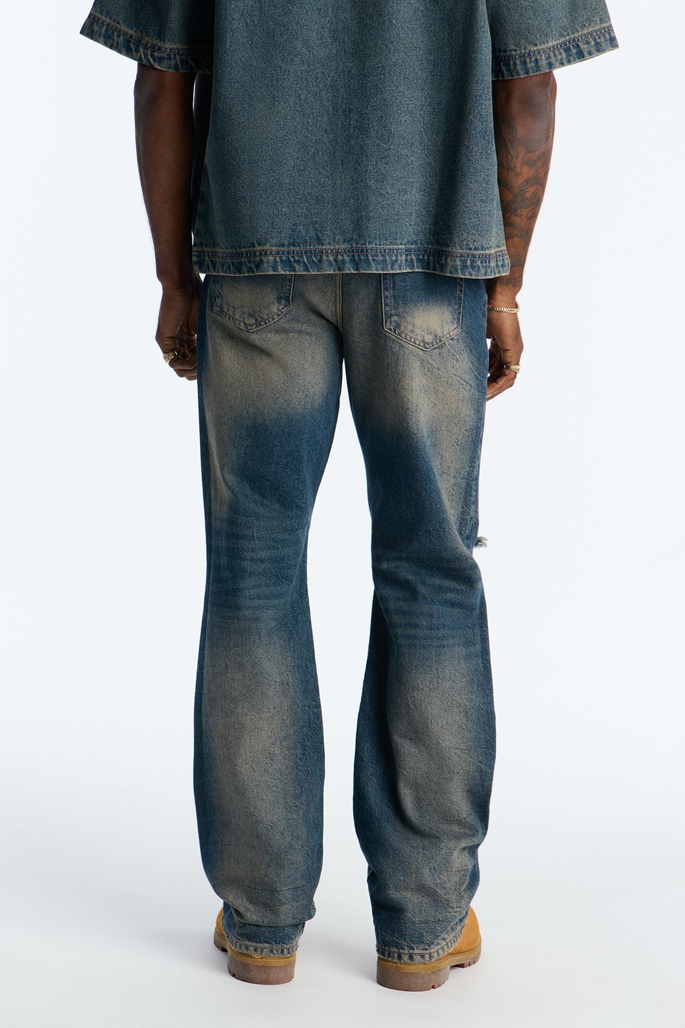 Stacked Slim Flare Looking Out Distressed Grommet Jean - Dark Wash image 4
