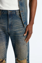 Stacked Slim Flare Looking Out Distressed Grommet Jean - Dark Wash image 3