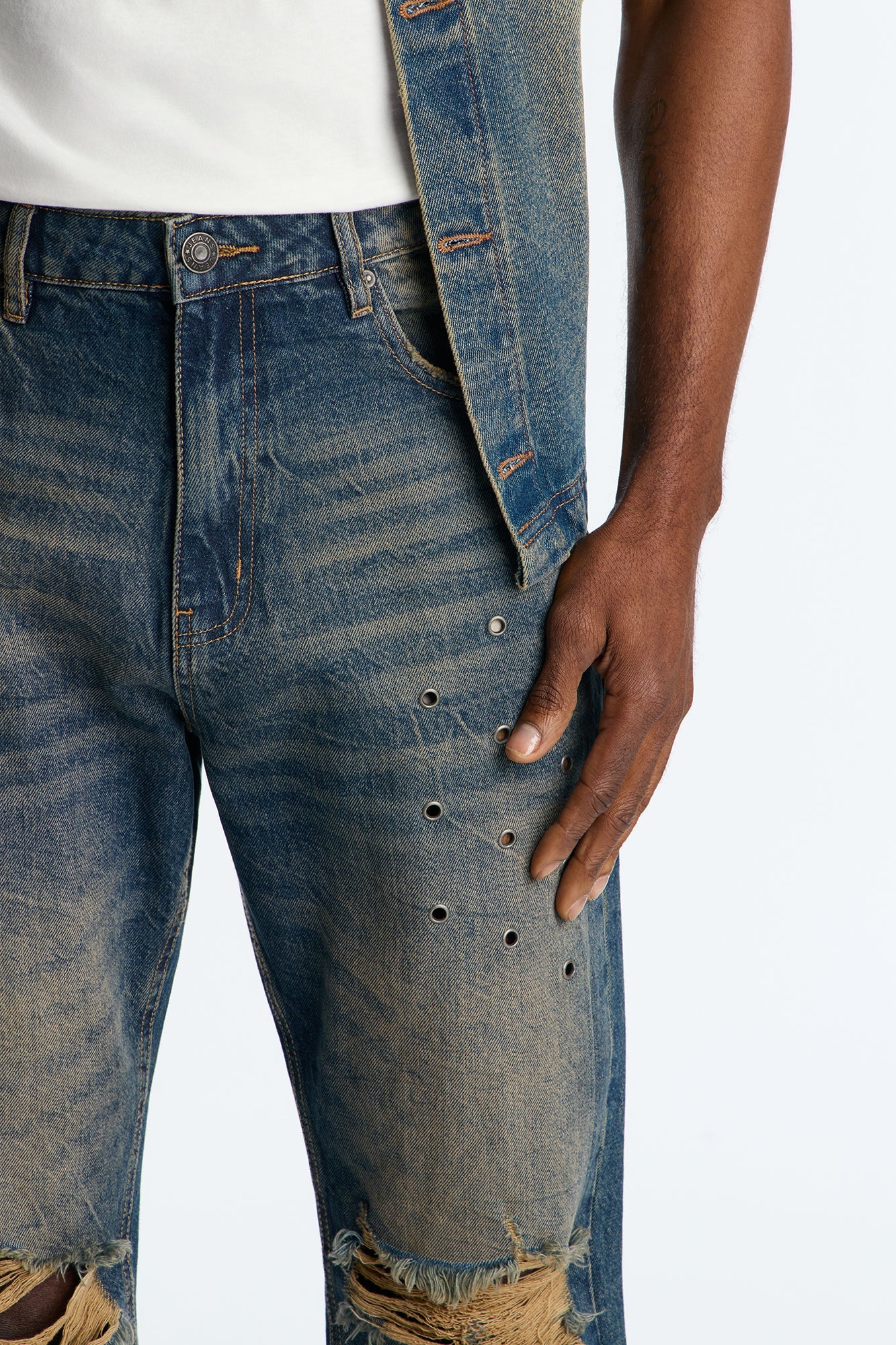 Stacked Slim Flare Looking Out Distressed Grommet Jean - Dark Wash image 3